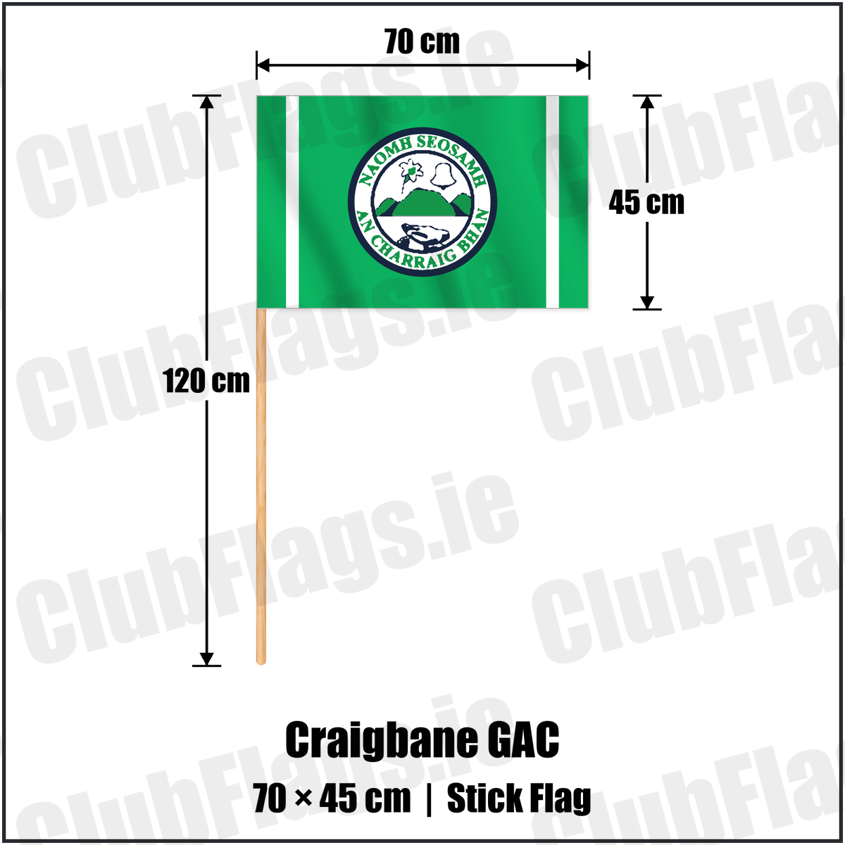 Craigbane GAC 45cm x 70cm Stick Flag with the club crest and colours, Derry GAA - ClubFlags.ie