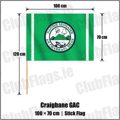 Craigbane GAC 70cm x 100cm Stick Flag with the club crest and colours, Derry GAA - ClubFlags.ie