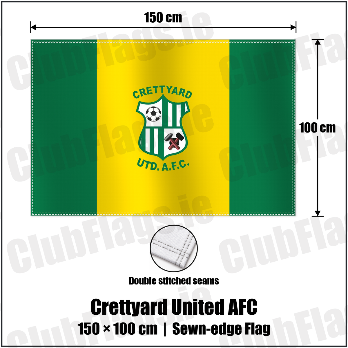 Crettyard United AFC 100cm x 150cm Flag (sewn on the edges) with the club crest and colours, Carlow football - ClubFlags.ie