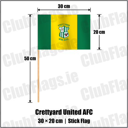 Crettyard United AFC 20cm x 30cm Stick Flag with the club crest and colours, Carlow football - ClubFlags.ie