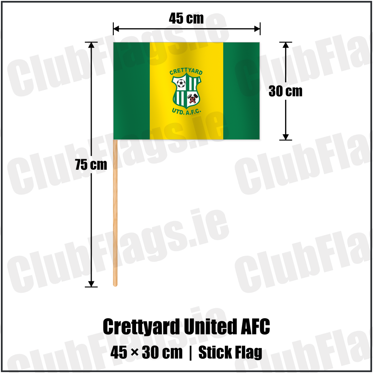 Crettyard United AFC 30cm x 45cm Stick Flag with the club crest and colours, Carlow football - ClubFlags.ie