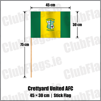 Crettyard United AFC 30cm x 45cm Stick Flag with the club crest and colours, Carlow football - ClubFlags.ie