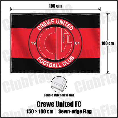 Crewe United FC 100cm x 150cm Flag (sewn on the edges) with the club crest and colours, Antrim Football - ClubFlags.ie