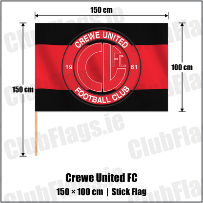 Crewe United FC 100cm x 150cm Stick Flag with the club crest and colours, Antrim Football - ClubFlags.ie