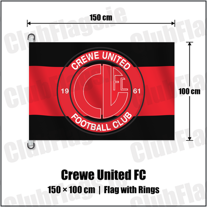 Crewe United FC 150cm x 100cm Flag Pole Flag with Rings with the club crest and colours, Antrim Football - ClubFlags.ie