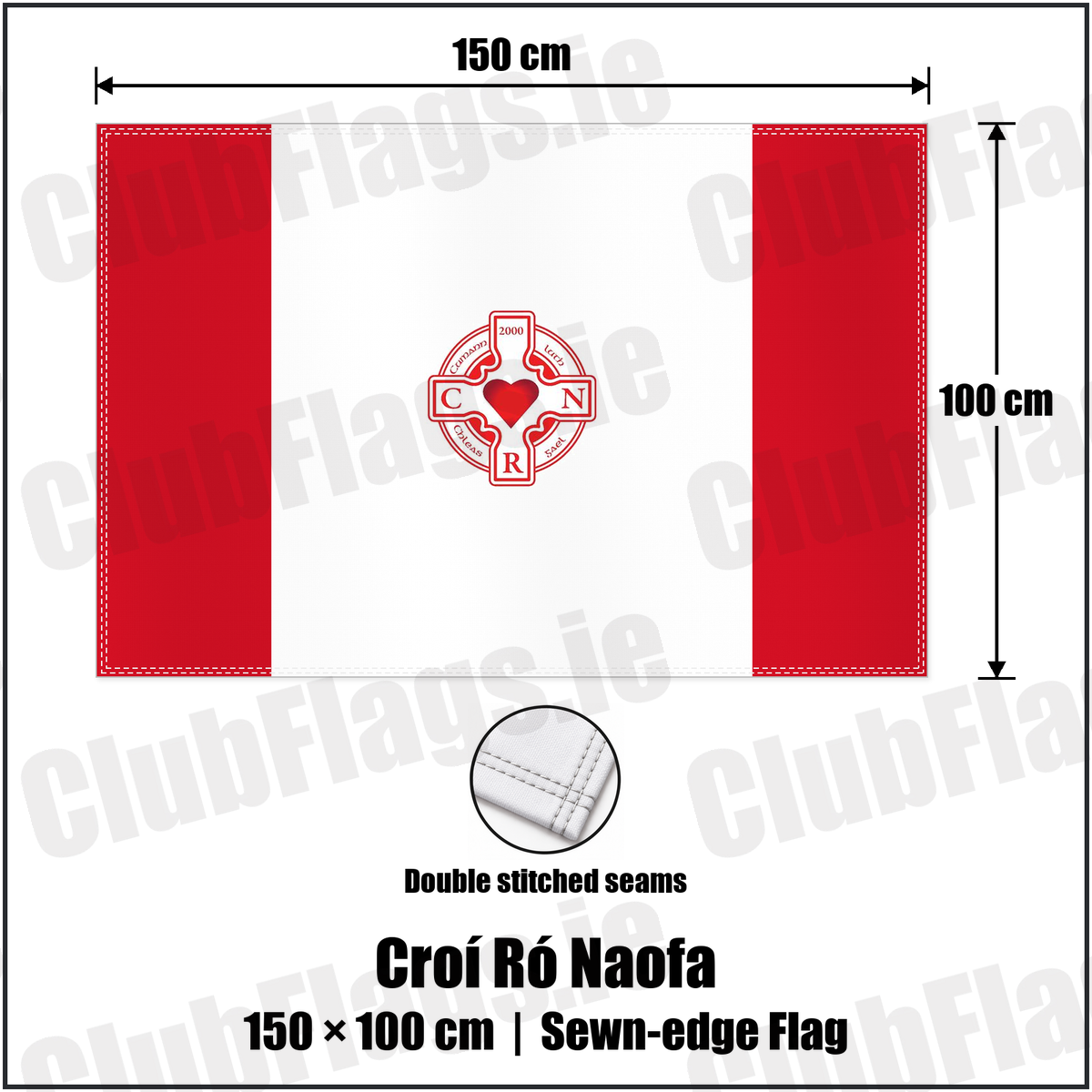 Croí Ró Naofa 100cm x 150cm Flag (sewn on the edges) with the club crest and colours, Dublin GAA - ClubFlags.ie