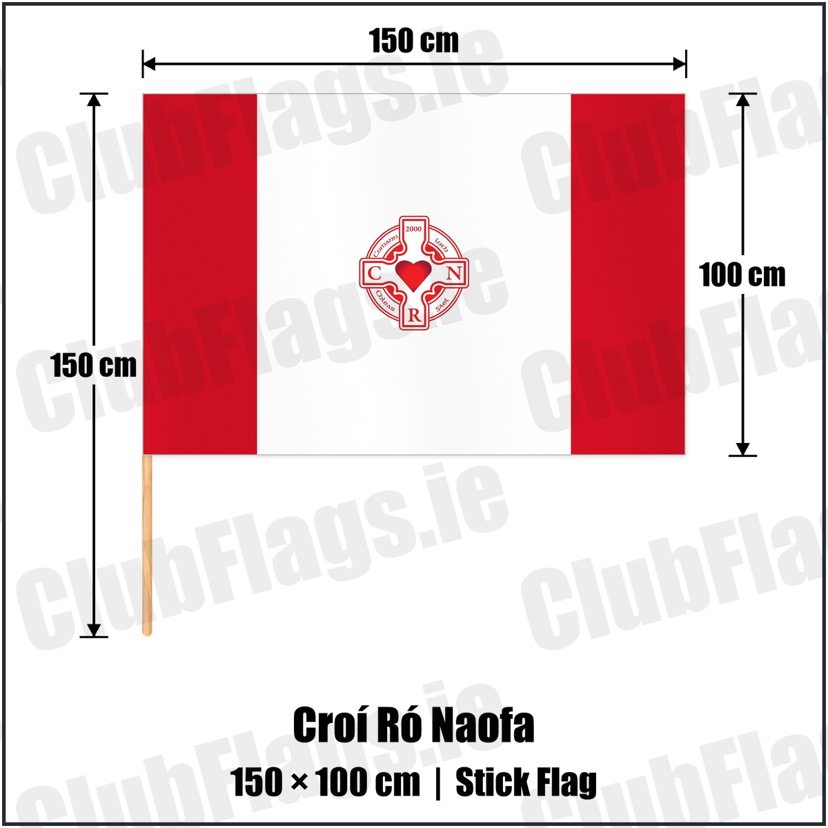 Croí Ró Naofa 100cm x 150cm Stick Flag with the club crest and colours, Dublin GAA - ClubFlags.ie