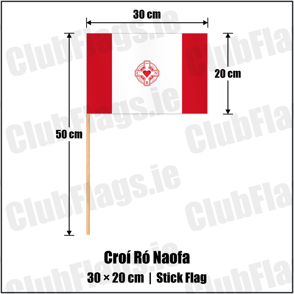 Croí Ró Naofa 20cm x 30cm Stick Flag with the club crest and colours, Dublin GAA - ClubFlags.ie