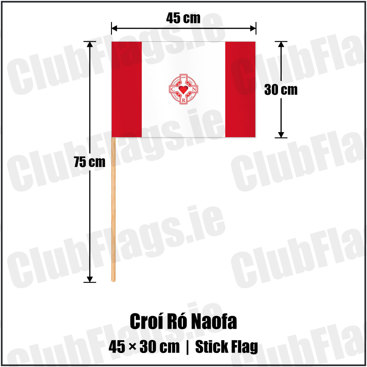 Croí Ró Naofa 30cm x 45cm Stick Flag with the club crest and colours, Dublin GAA - ClubFlags.ie