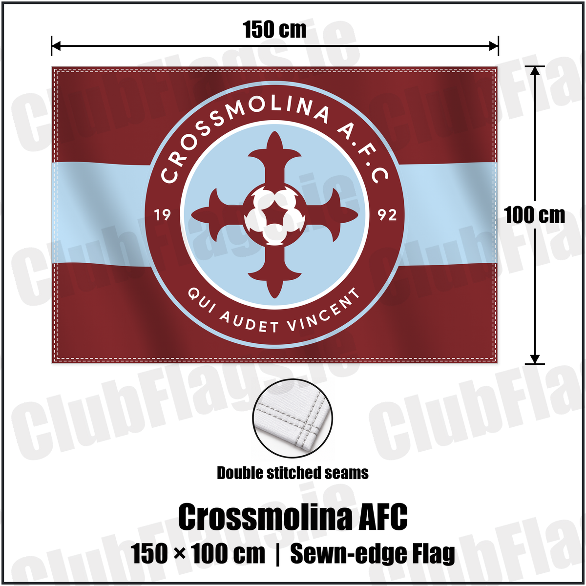 Crossmolina AFC 100cm x 150cm Flag (sewn on the edges) with the club crest and colours, Mayo Football - ClubFlags.ie