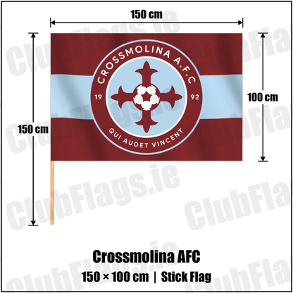 Crossmolina AFC 100cm x 150cm Stick Flag with the club crest and colours, Mayo Football - ClubFlags.ie