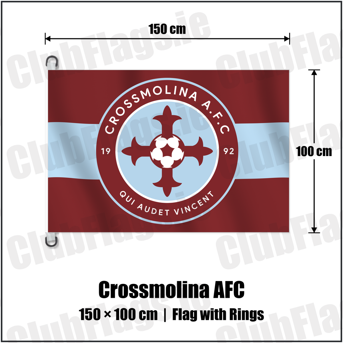 Crossmolina AFC 150cm x 100cm Flag Pole Flag with Rings with the club crest and colours, Mayo Football - ClubFlags.ie