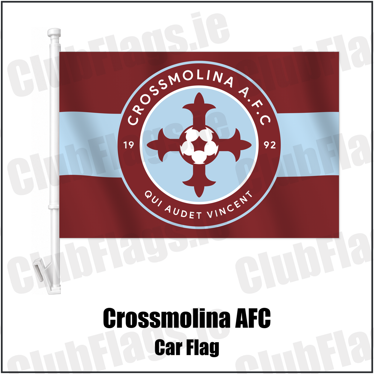 Crossmolina AFC Car Flag with the club crest and colours, Mayo Football - ClubFlags.ie