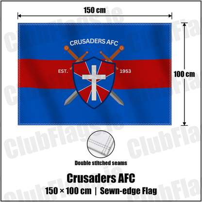 Crusaders AFC 100cm x 150cm Flag (sewn on the edges) with the club crest and colours, Waterford Football - ClubFlags.ie