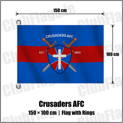 Crusaders AFC 150cm x 100cm Flag Pole Flag with Rings with the club crest and colours, Waterford Football - ClubFlags.ie