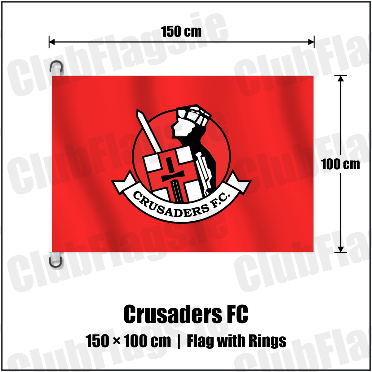 Crusaders FC 150cm x 100cm Flag Pole Flag with Rings with the club crest and colours, Antrim Football - ClubFlags.ie