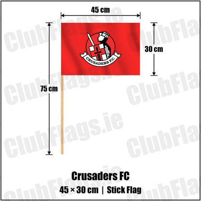 Crusaders FC 30cm x 45cm Stick Flag with the club crest and colours, Antrim Football - ClubFlags.ie