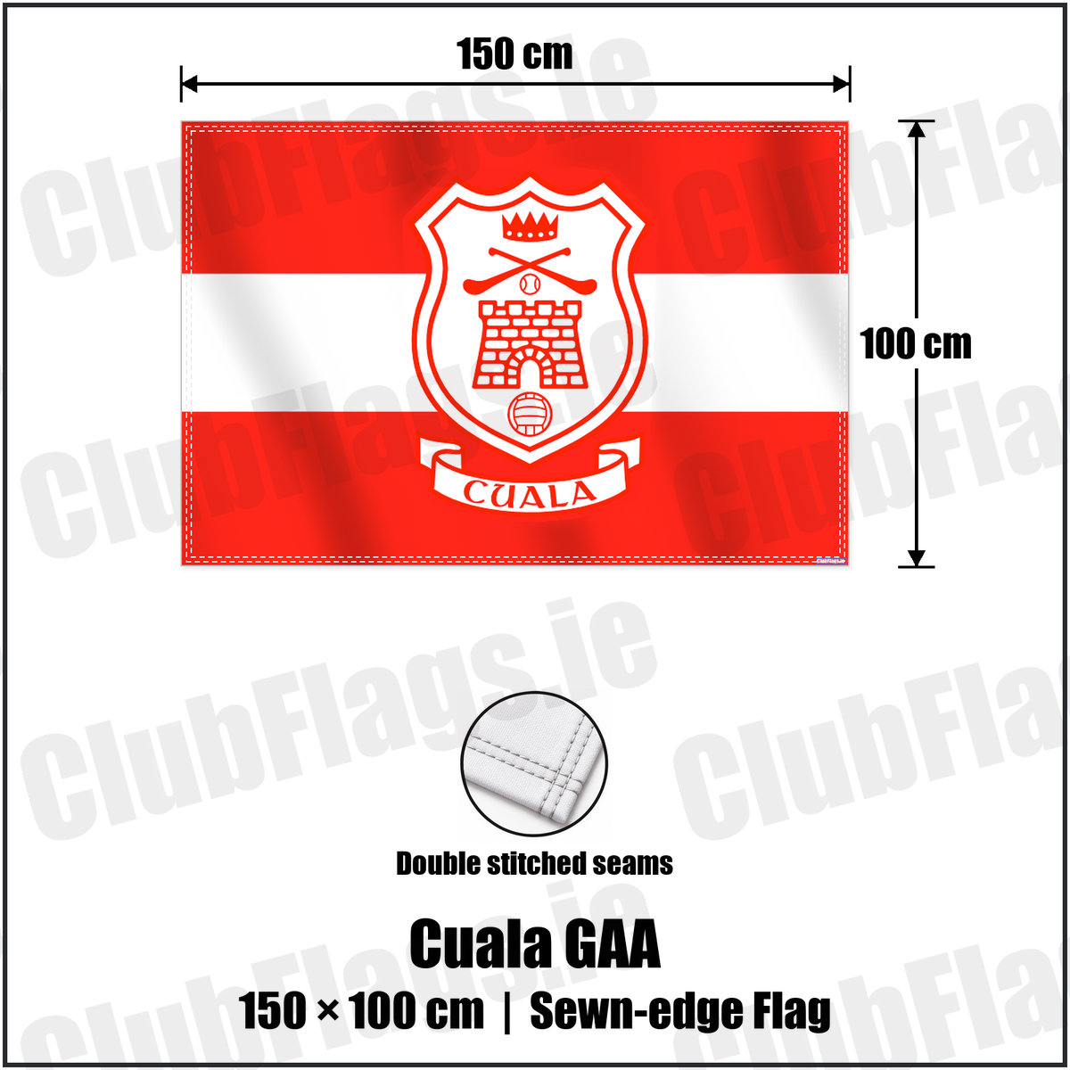 Cuala GAA 100cm x 150cm Flag (sewn on the edges) with the verified club crest and colours, Dublin GAA - ClubFlags.ie