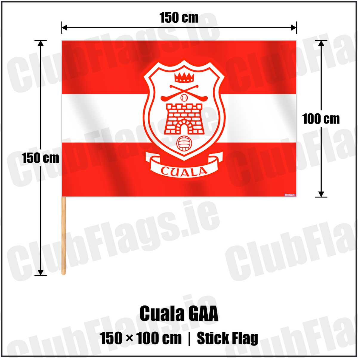 Cuala GAA 100cm x 150cm Stick Flag with the verified club crest and colours, Dublin GAA - ClubFlags.ie