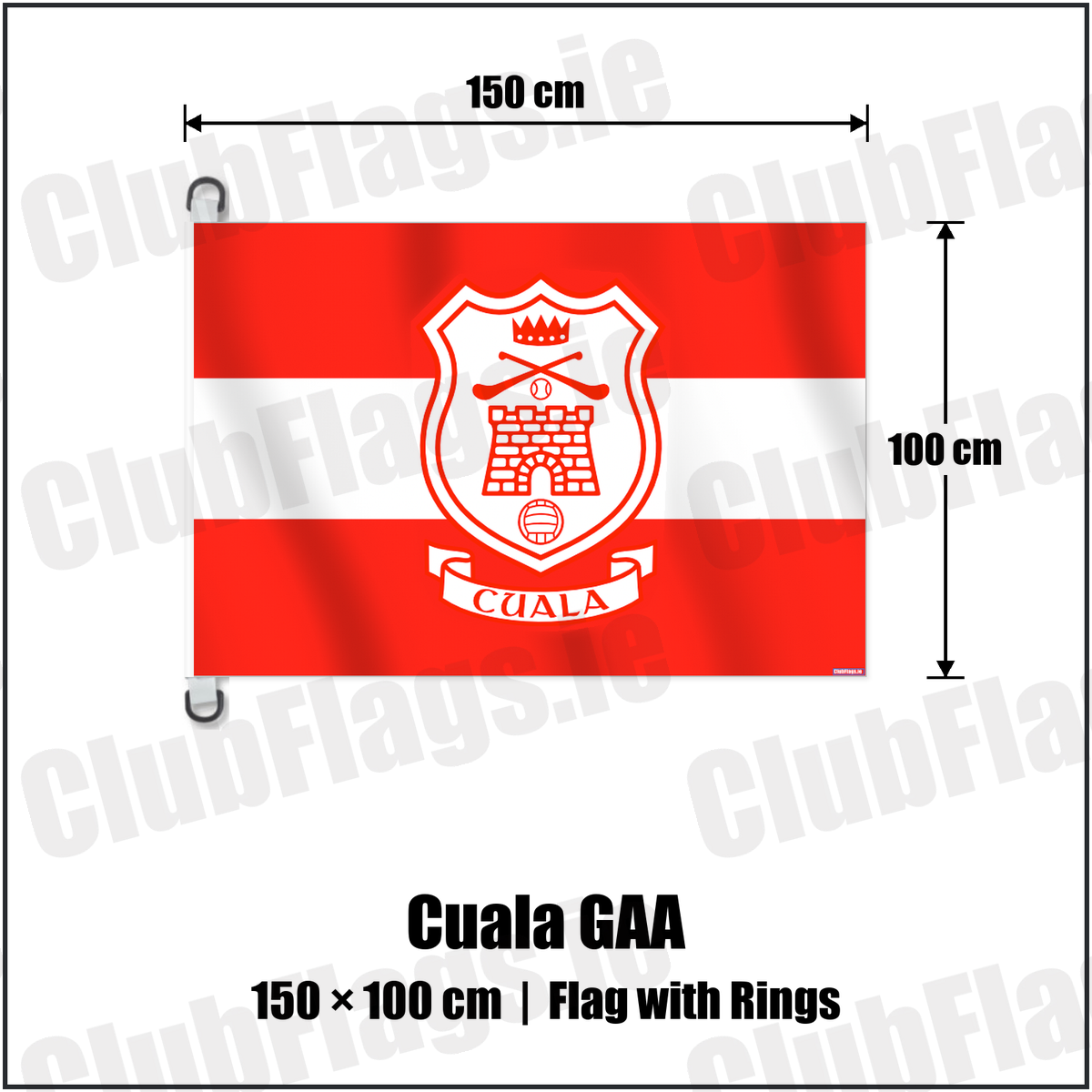 Cuala GAA 150cm x 100cm Flag Pole Flag with Rings with the verified club crest and colours, Dublin GAA - ClubFlags.ie