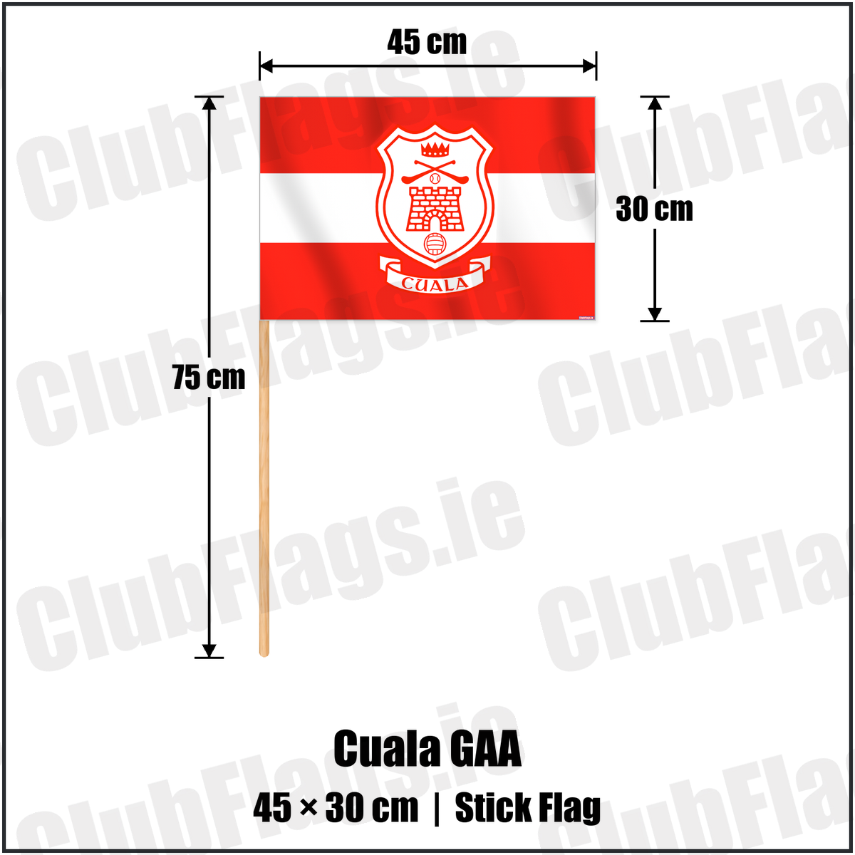 Cuala GAA 30cm x 45cm Stick Flag with the verified club crest and colours, Dublin GAA - ClubFlags.ie