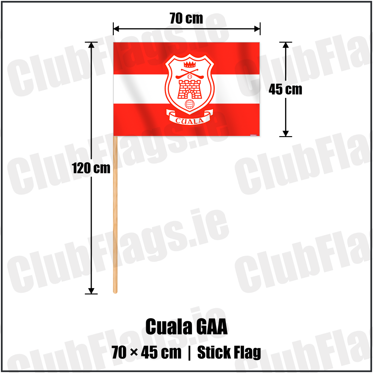 Cuala GAA 45cm x 70cm Stick Flag with the verified club crest and colours, Dublin GAA - ClubFlags.ie