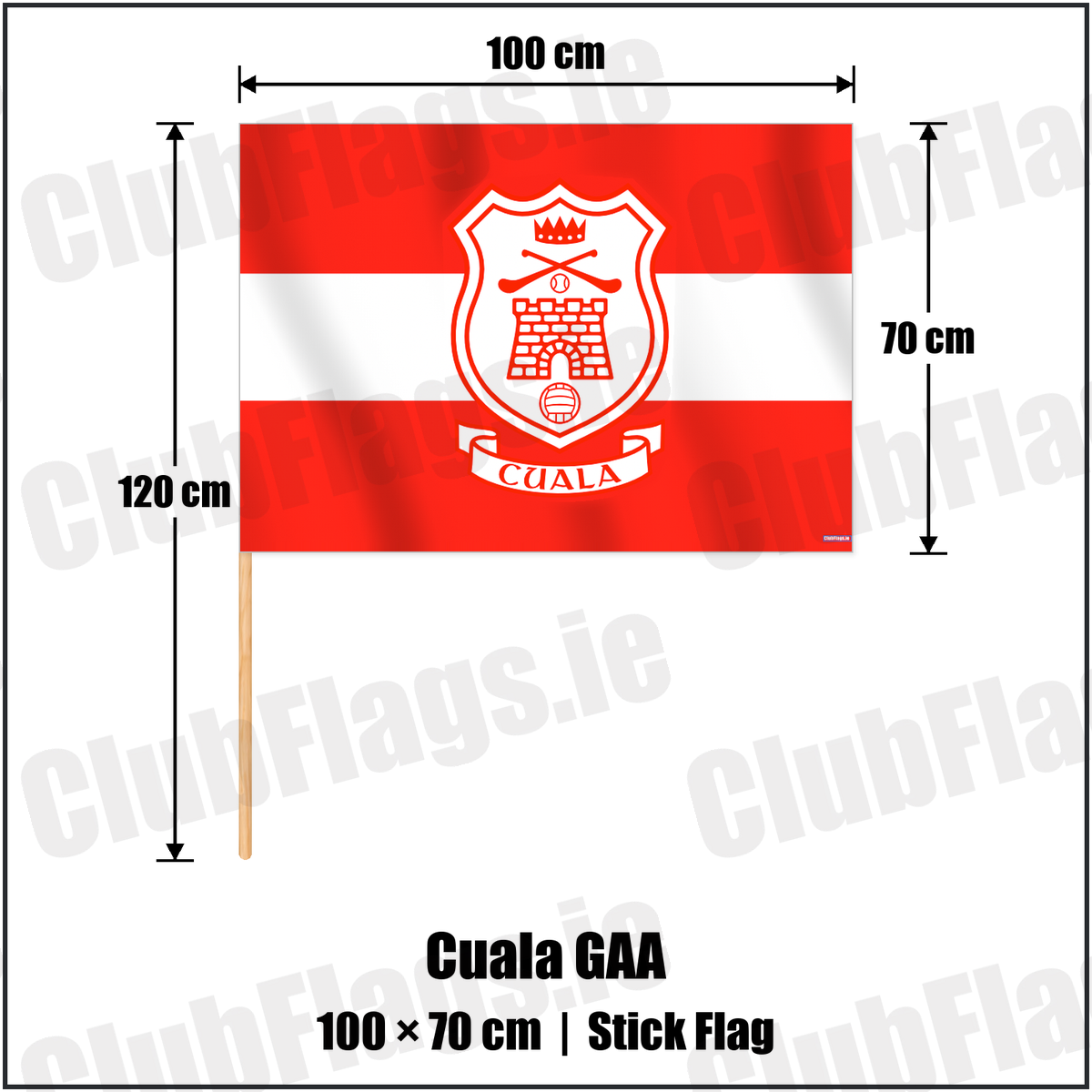 Cuala GAA 70cm x 100cm Stick Flag with the verified club crest and colours, Dublin GAA - ClubFlags.ie