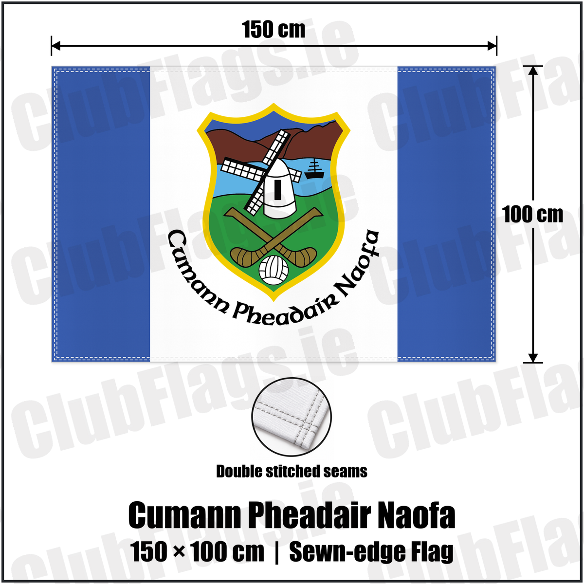 Cumann Pheadair Naofa 100cm x 150cm Flag (sewn on the edges) with the club crest and colours, Down GAA - ClubFlags.ie