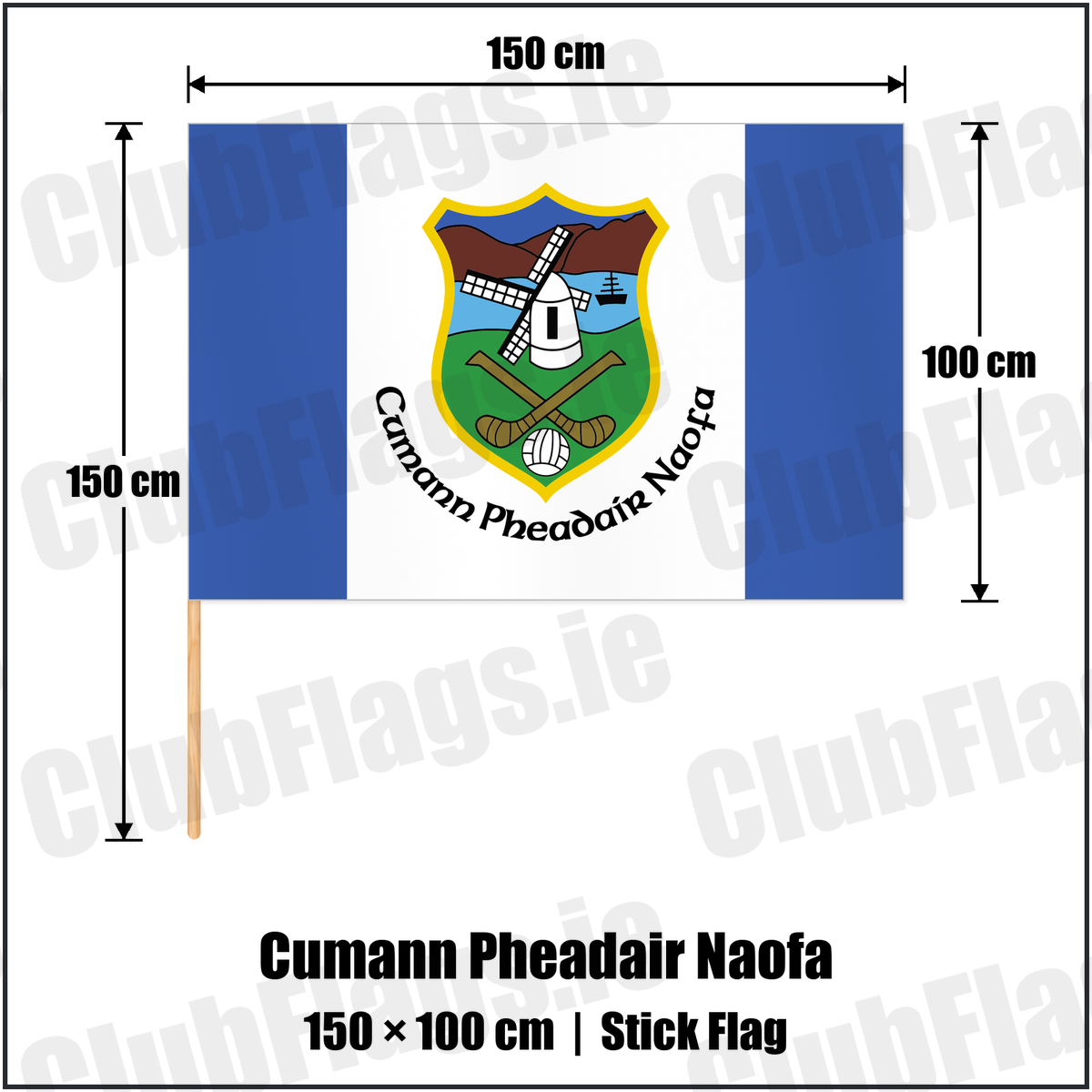 Cumann Pheadair Naofa 100cm x 150cm Stick Flag with the club crest and colours, Down GAA - ClubFlags.ie
