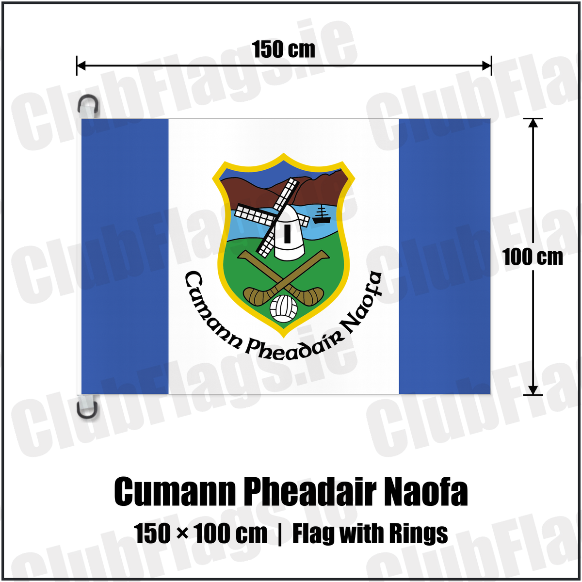 Cumann Pheadair Naofa 150cm x 100cm Flag Pole Flag with Rings with the club crest and colours, Down GAA - ClubFlags.ie