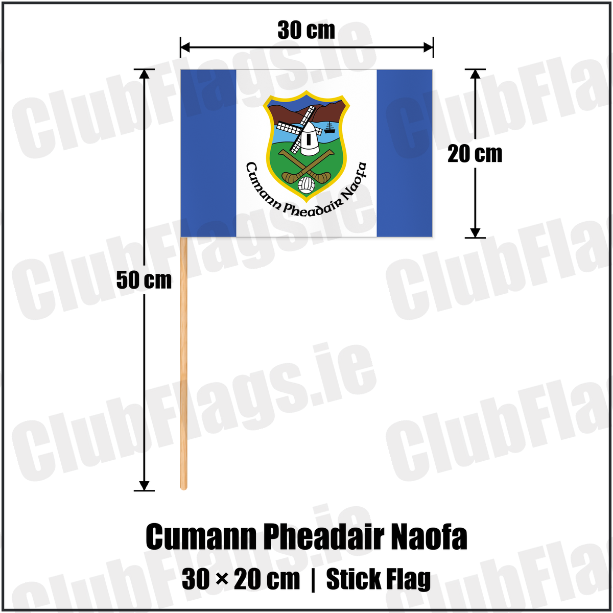 Cumann Pheadair Naofa 20cm x 30cm Stick Flag with the club crest and colours, Down GAA - ClubFlags.ie