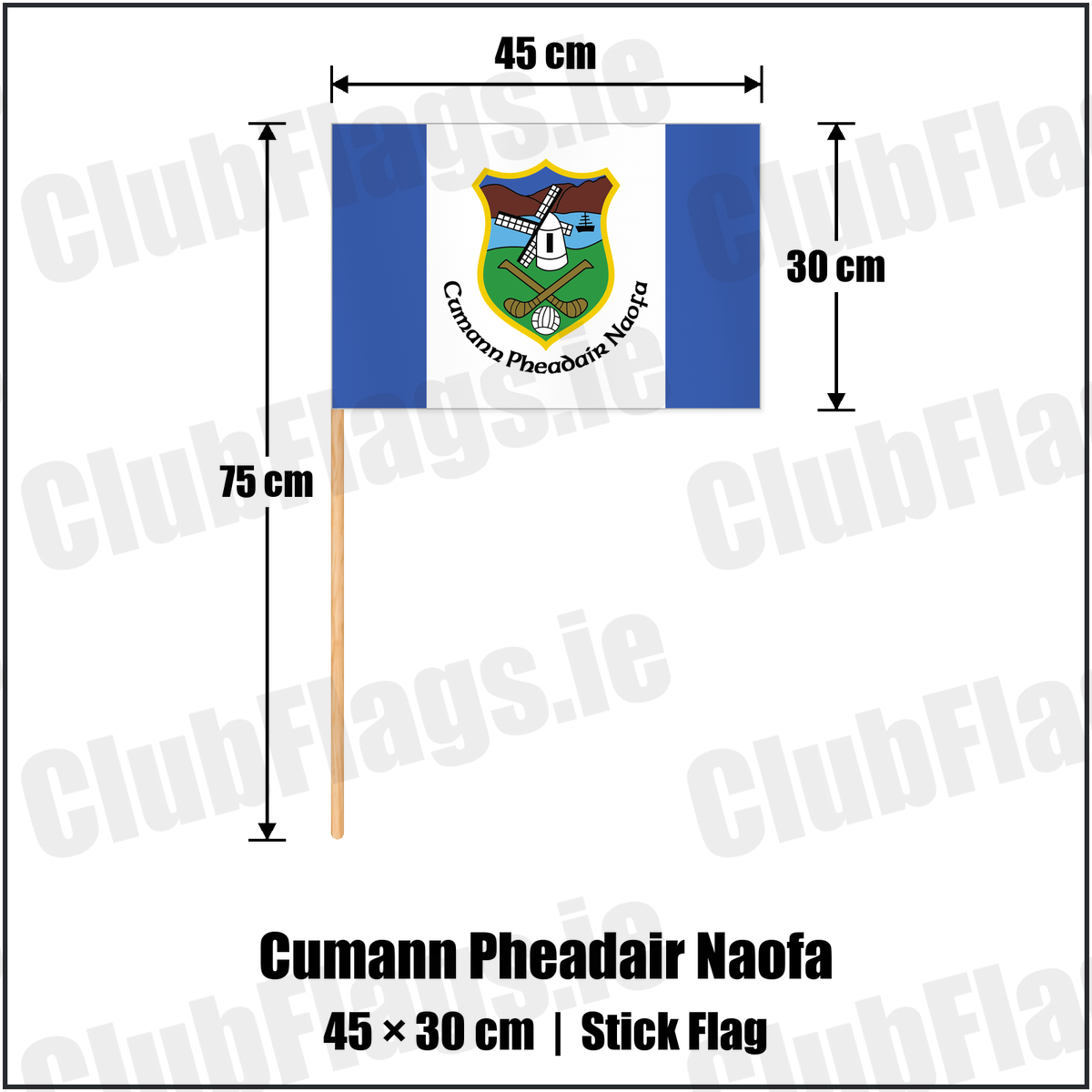 Cumann Pheadair Naofa 30cm x 45cm Stick Flag with the club crest and colours, Down GAA - ClubFlags.ie