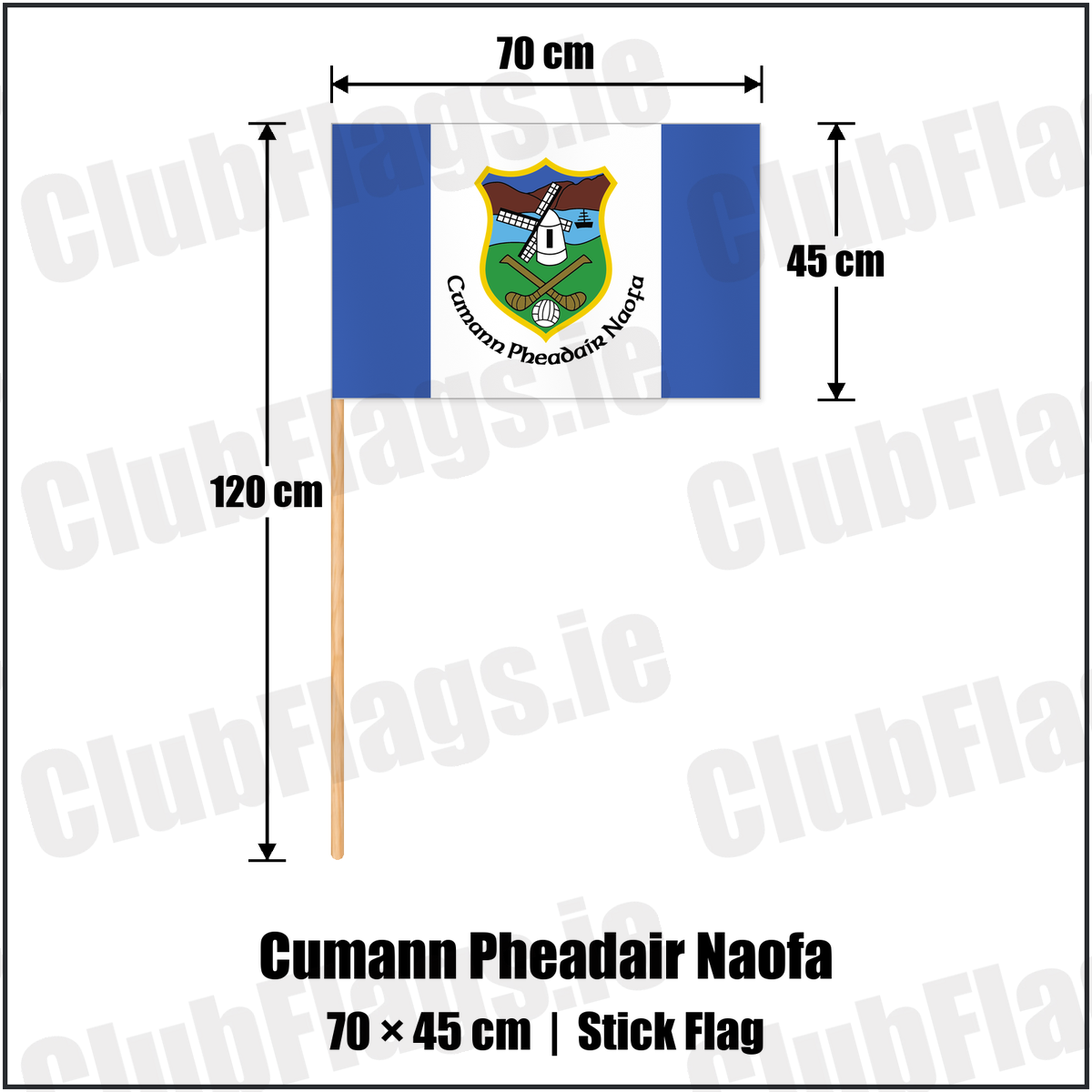Cumann Pheadair Naofa 45cm x 70cm Stick Flag with the club crest and colours, Down GAA - ClubFlags.ie