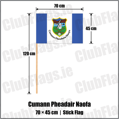 Cumann Pheadair Naofa 45cm x 70cm Stick Flag with the club crest and colours, Down GAA - ClubFlags.ie