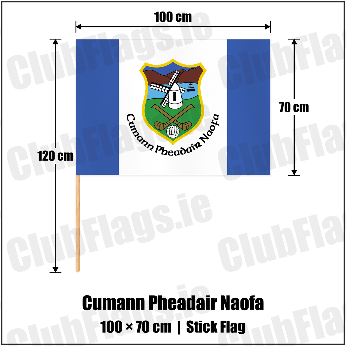 Cumann Pheadair Naofa 70cm x 100cm Stick Flag with the club crest and colours, Down GAA - ClubFlags.ie
