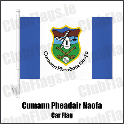 Cumann Pheadair Naofa Car Flag with the club crest and colours, Down GAA - ClubFlags.ie
