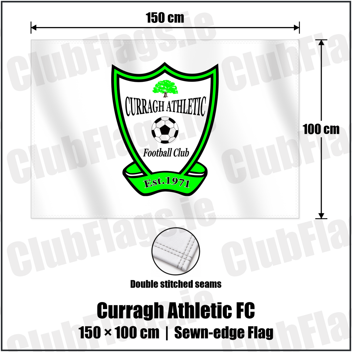 Curragh Athletic FC 100cm x 150cm Flag (sewn on the edges) with the club crest and colours, Donegal Football - ClubFlags.ie