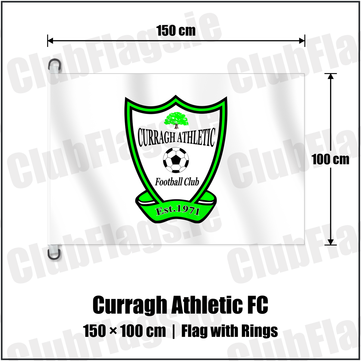 Curragh Athletic FC 150cm x 100cm Flag Pole Flag with Rings with the club crest and colours, Donegal Football - ClubFlags.ie