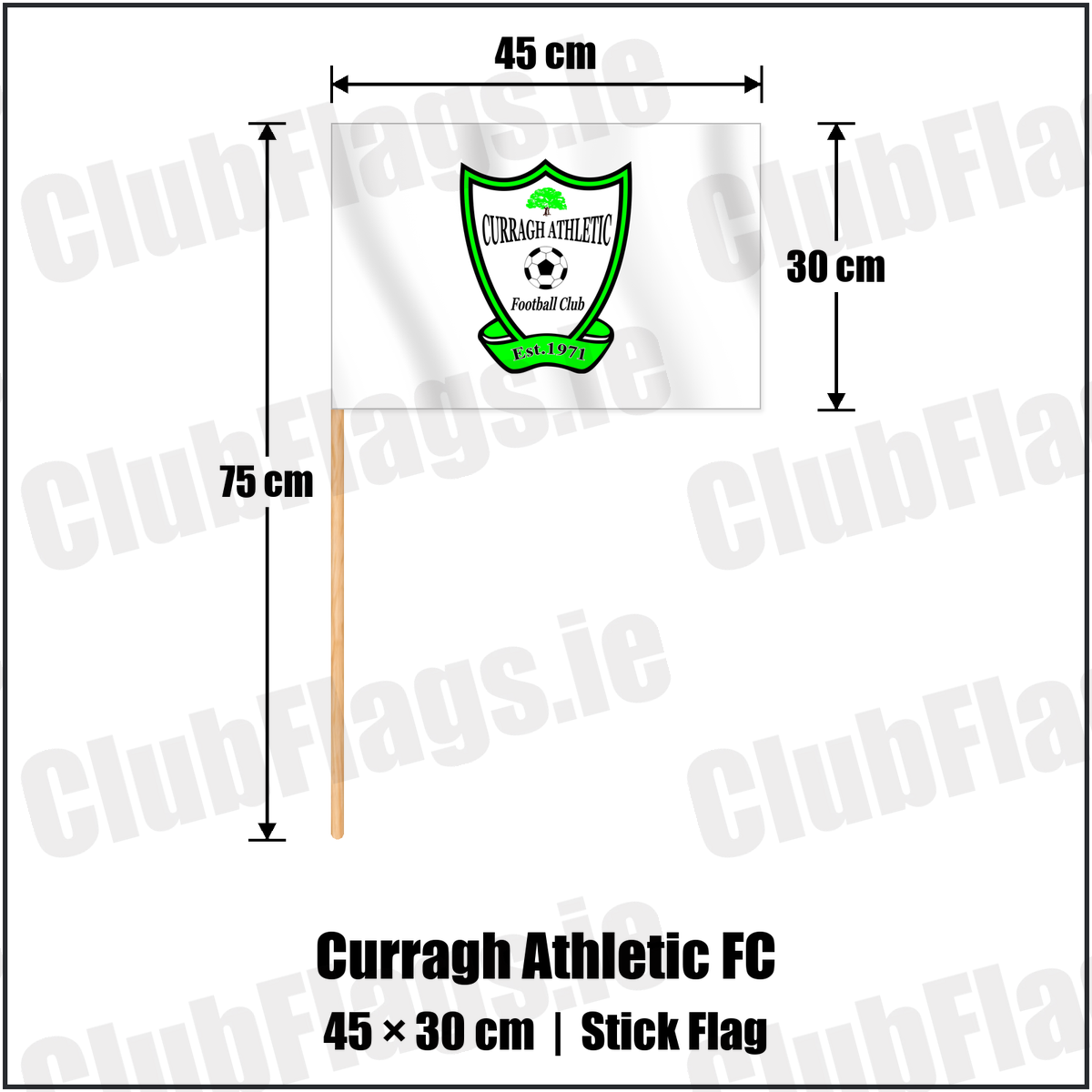 Curragh Athletic FC 30cm x 45cm Stick Flag with the club crest and colours, Donegal Football - ClubFlags.ie