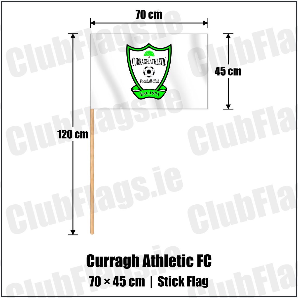 Curragh Athletic FC 45cm x 70cm Stick Flag with the club crest and colours, Donegal Football - ClubFlags.ie