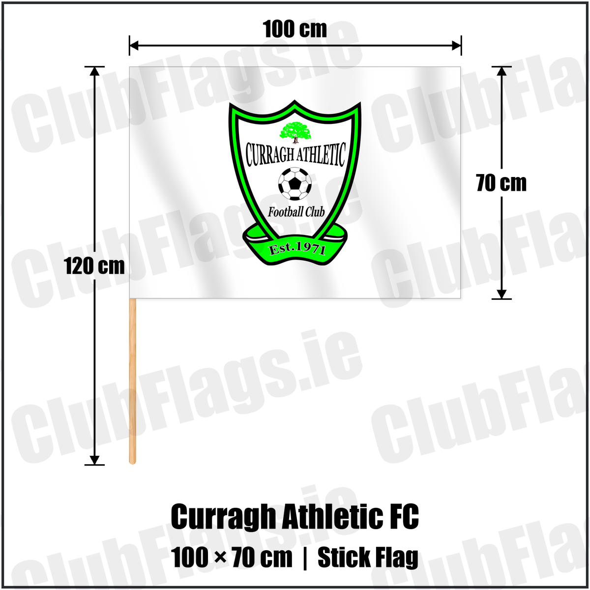 Curragh Athletic FC 70cm x 100cm Stick Flag with the club crest and colours, Donegal Football - ClubFlags.ie