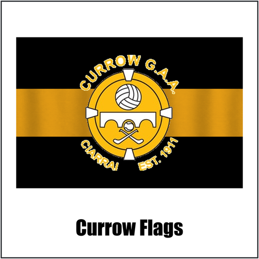 Currow Flags, featuring the club crest and black and amber colours; County Kerry GAA. ClubFlags.ie.