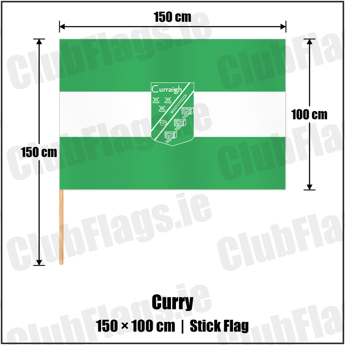 Curry 100cm x 150cm Stick Flag with the club crest and colours, Sligo GAA - ClubFlags.ie