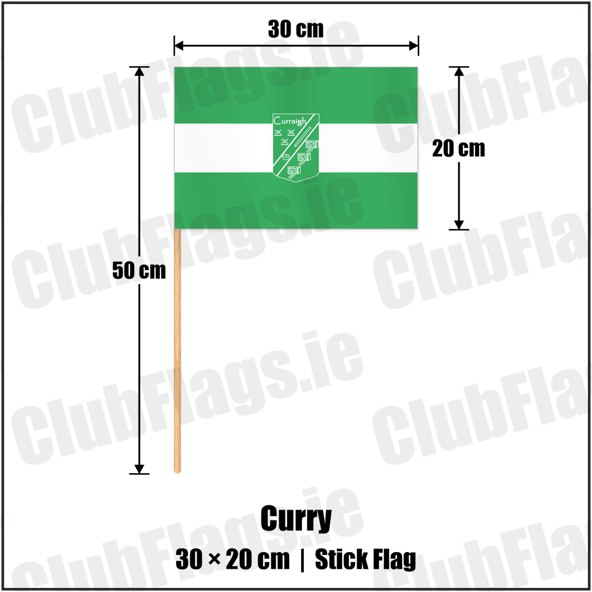 Curry 20cm x 30cm Stick Flag with the club crest and colours, Sligo GAA - ClubFlags.ie