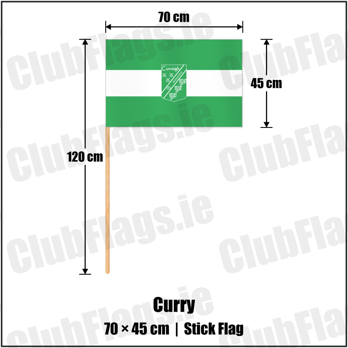 Curry 45cm x 70cm Stick Flag with the club crest and colours, Sligo GAA - ClubFlags.ie