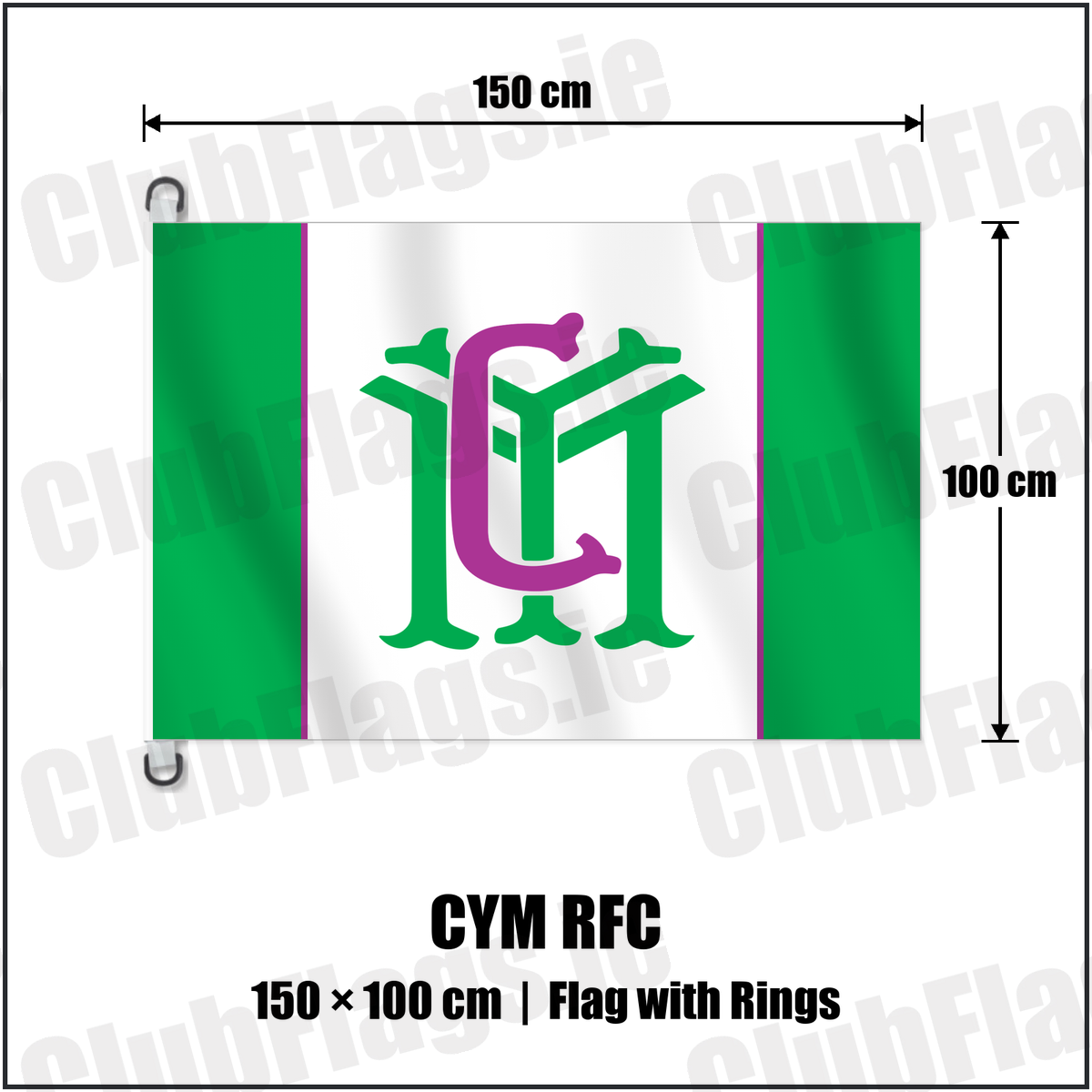 CYM RFC 150cm x 100cm Flag Pole Flag with Rings with the club crest and colours, Dublin Rugby - ClubFlags.ie