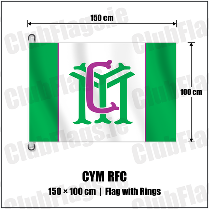 CYM RFC 150cm x 100cm Flag Pole Flag with Rings with the club crest and colours, Dublin Rugby - ClubFlags.ie