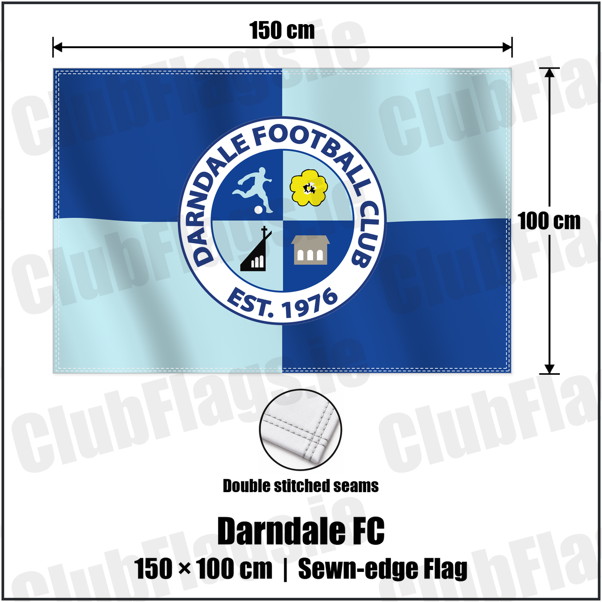 Darndale FC 100cm x 150cm Flag (sewn on the edges) with the club crest and colours, Dublin Football - ClubFlags.ie
