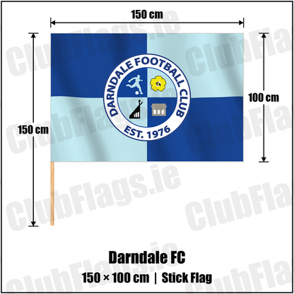 Darndale FC 100cm x 150cm Stick Flag with the club crest and colours, Dublin Football - ClubFlags.ie