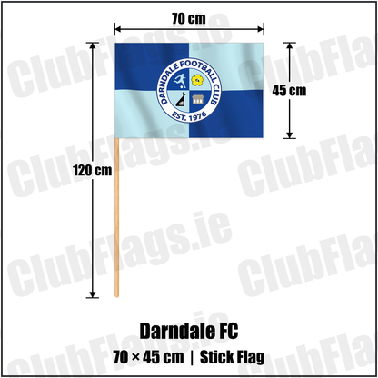 Darndale FC 45cm x 70cm Stick Flag with the club crest and colours, Dublin Football - ClubFlags.ie